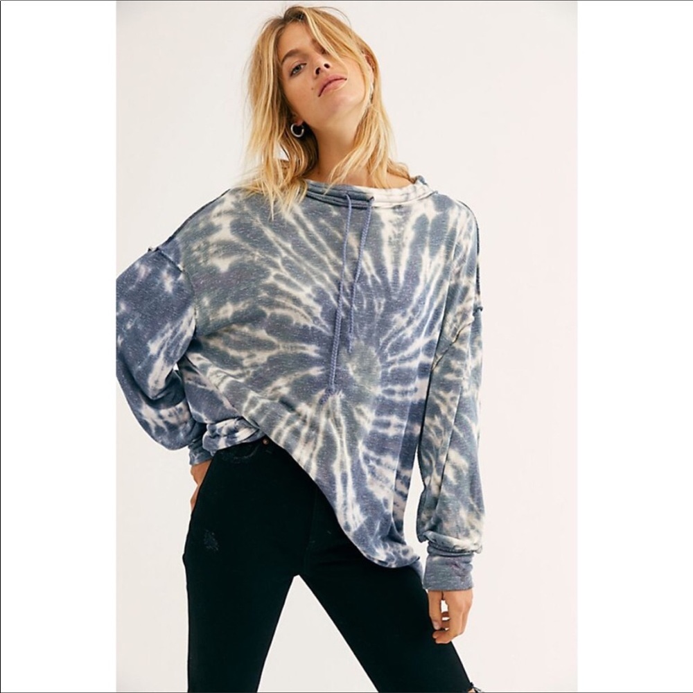 NWT Free People Drawstring Tie Dye Le Blue Combo Top